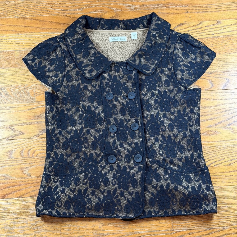 Whimsygoth Dark Romantic Black Lace Shirt Woman's 12 Short Sleeve Coldwater